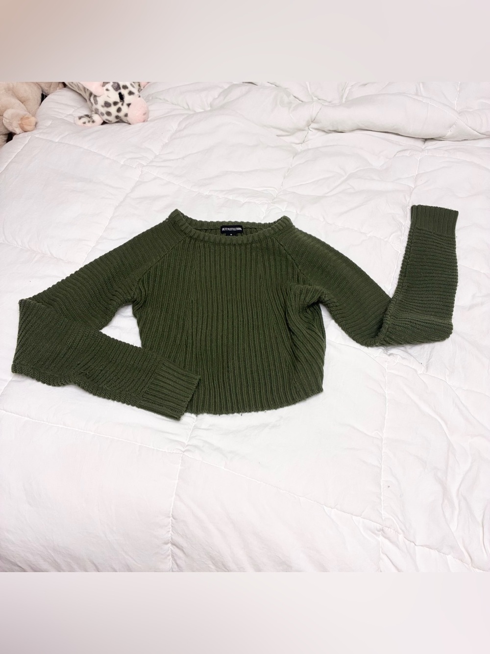 Pretty little thing cropped green ribbed sweater